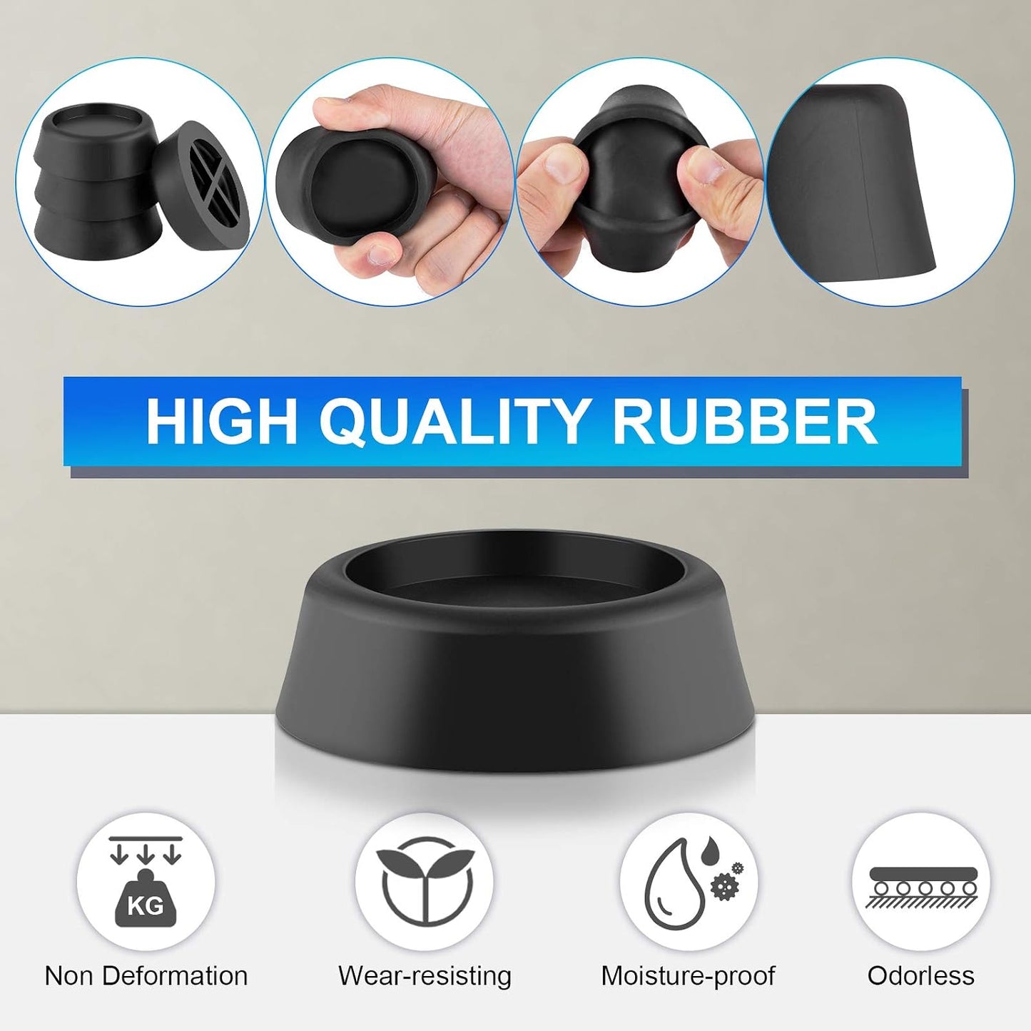 4PCS Washing Machine Foot Pads for Anti-Vibration and Anti-Walk Pads with Level, Washer and Dryer Anti Slip Pad Mat for Vibration Reduction & Shock Absorber Rubber Noise Cancelling Isolation Feet