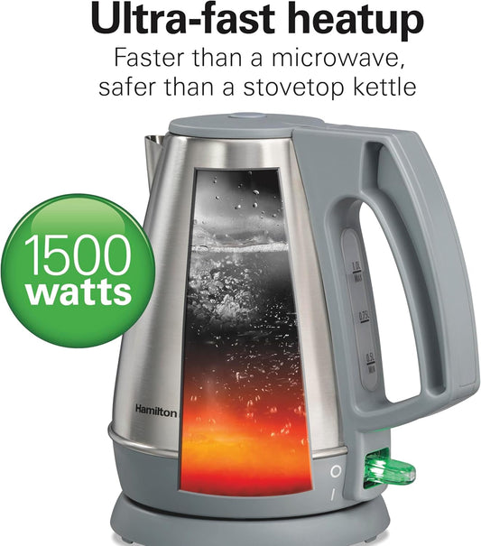 Hamilton Beach 1 Liter Electric Tea Kettle, Water Boiler & Heater | Fast Boiling 1500 Watts | BPA Free | Cordless Serving | Auto-Shutoff & Boil-Dry Protection | Cord Wrap | Stainless Steel