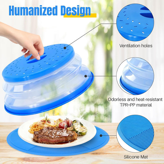 2 in 1 Microwave Splatter Cover Food, Microwave Silicone Mat Place Holders for Multi-use, Silicone Trivet, Pot Holders, Drying, Baking, Utensils Rest for Kitchen Counter Mat