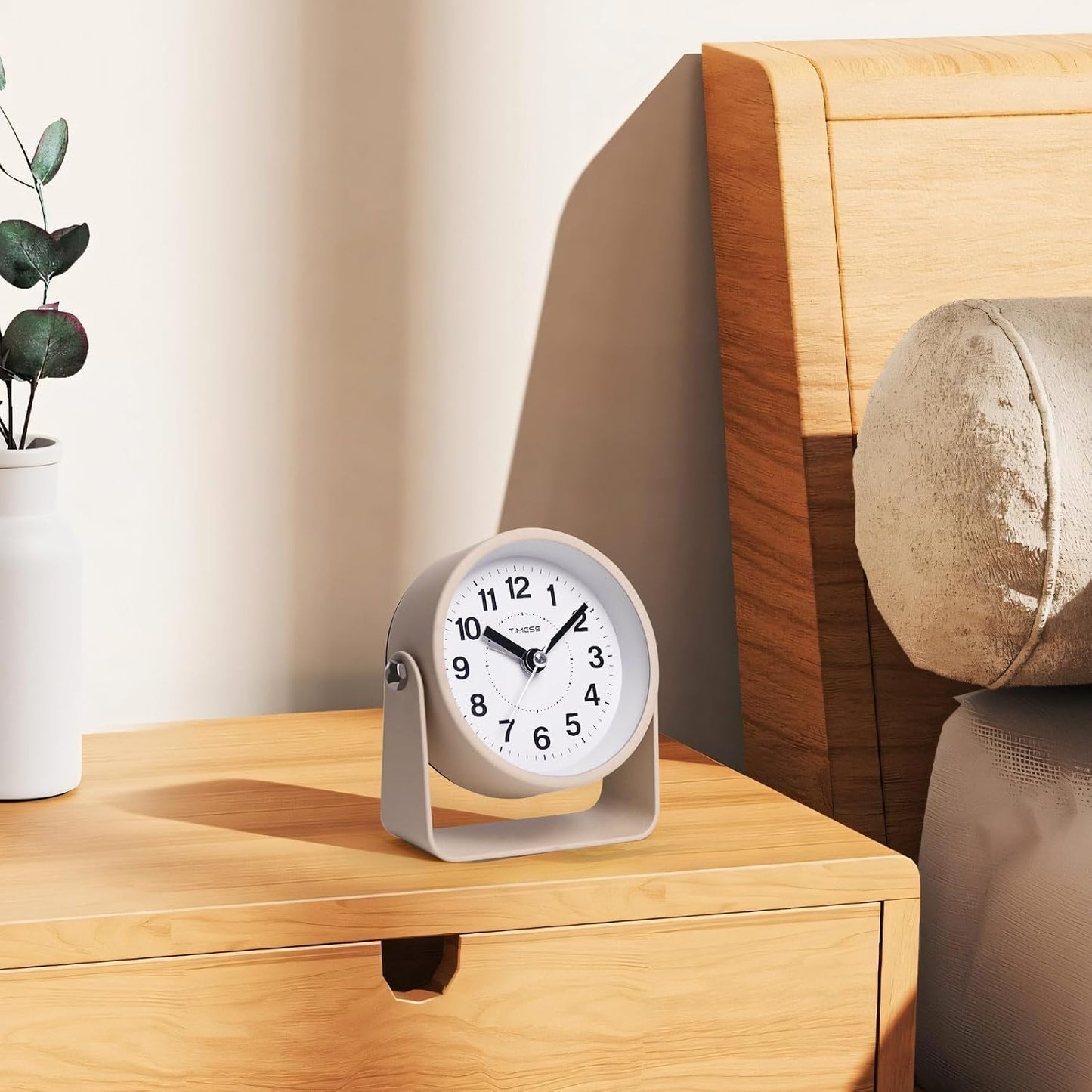 TIMESS Analog Alarm Clock with Snooze & Light, Silent Non-Ticking, White
