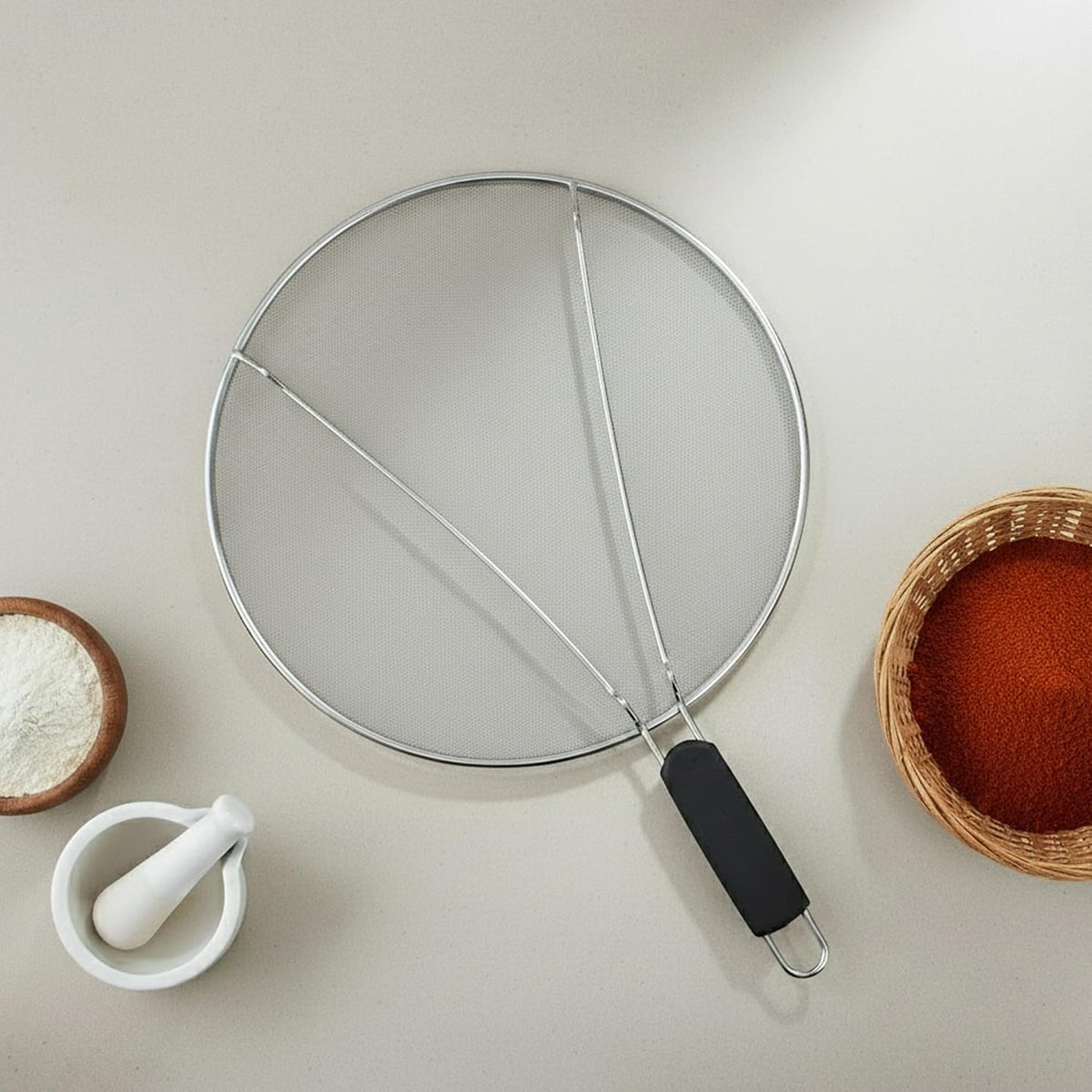 Splatter Screen for Frying Pan, 15 Inch Stainless Steel Grease Splatter Guard Oil Splash Guard with Anti-Slip Handle, Fine Mesh Frying Cover Protect the Skin From Burns
