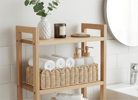 CubesLand Scalloped Toilet Paper Storage Basket W/Handle for Home Decor | Paper Rope Toilet Organizer Basket for Countertop, Over Toilet Shelf, End Table, Living Room, Bedroom Decor & More, Neutral
