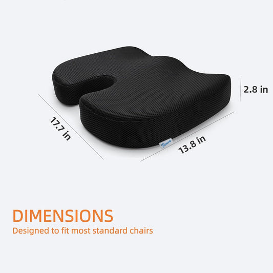 Coccyx & Tailbone Support Seat Cushion for Office & Car – Ergonomic U-Cutout Memory Foam for Sciatica, Pressure Relief, All-Day Comfort – Perfect for Desk Chair, Driving, Travel (Black)
