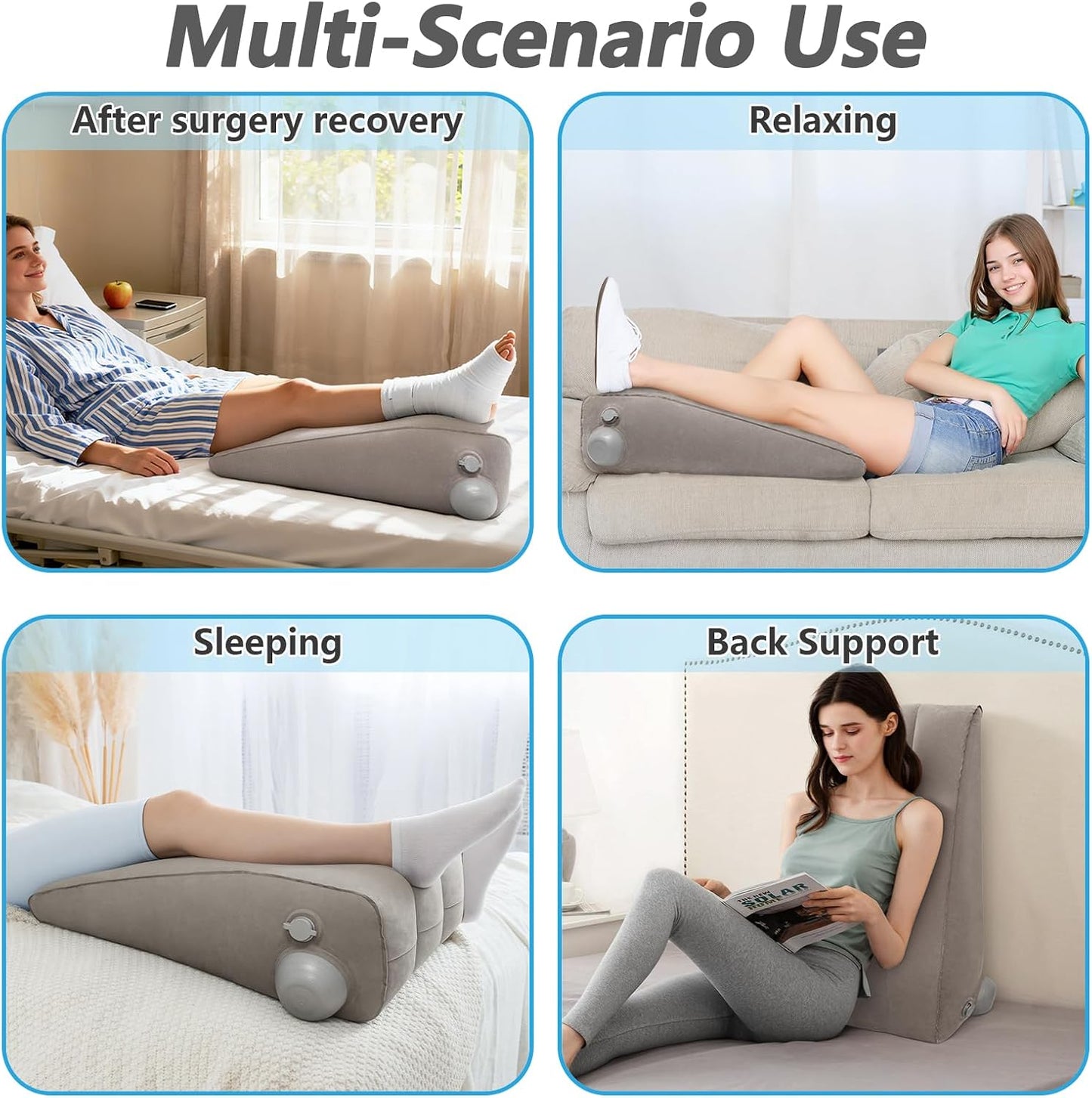 Inflatable Leg Elevation Pillow for Post-Surgery Recovery Adjustable Height | Travel-Friendly, Wedge Pillows for Swelling Relief, Easy Pump Valve, Single Leg/Knee/Ankle/Back