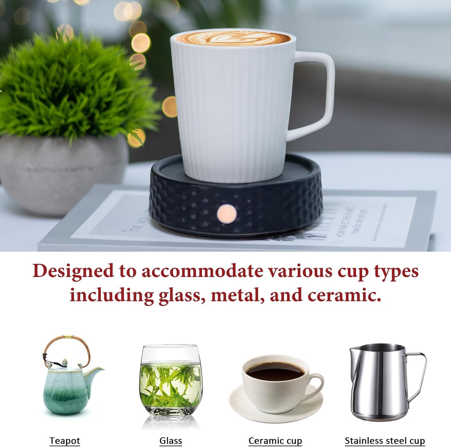 Electric Large Candle Warmer Plate - Ceramic Candle Wax Warmers Timer Adjust Fragrance Intensity Auto Shut Off for Home Office, Aromatherapy Fragrance and Heating Beverage, Milk, Tea, Hot Chocolate