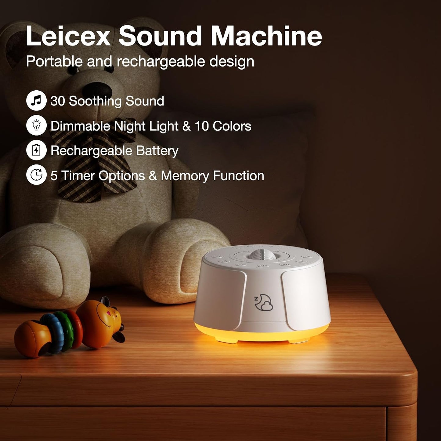 Sound Machine White Noise Machine - 30 Soothing Sounds, 10 Colors Night Light, Rechargeable Battery- Travel Portable Sound Machine for Sleep Baby Adults, Perfect Sleeping Companion