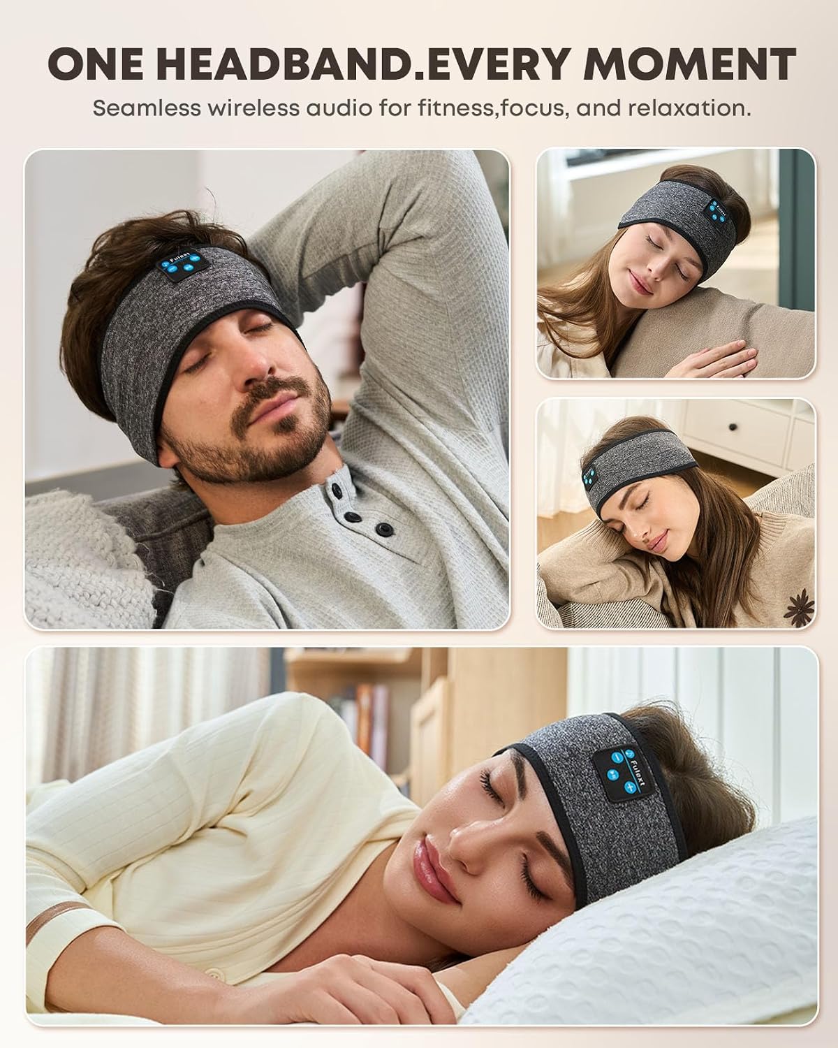 Sleep Headphones Bluetooth Headband,Sleeping Headphones Sports Headband, Long Time Play Sleeping Headsets with Built in Speakers Perfect for Workout,Running,Yoga