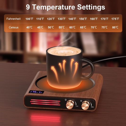 CEROBEAR Retro Coffee Mug Warmer for Desk, 50W Fast Heating Cup Warmer | Candle Warmer with 9 Temp Settings, Large Heating Plate, LED Lights,1-9H Timer, Auto Shut-Off & Memory Function, Coffee Gifts