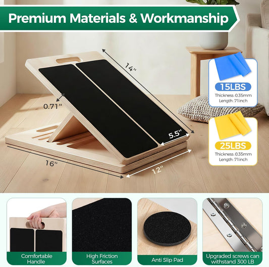 Slant Board, Wooden Calf Stretch Board, Slant Boards for Exercise | Slant Board for Calf Stretching, Premium Calf Stretcher, Adjustable Physical Therapy Equipment for Rehab & Strength Training