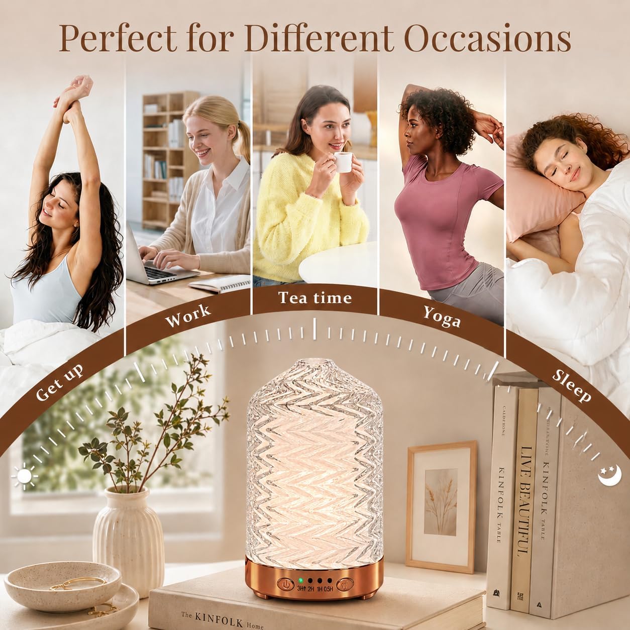 Essential Oil Diffuser for Home, Glass 120 ml | 7 Color Lights, Quiet Aromatherapy Diffuser, Auto Shut-Off & Timer for Bedroom Office, Gifts for Women - Dimond Glass