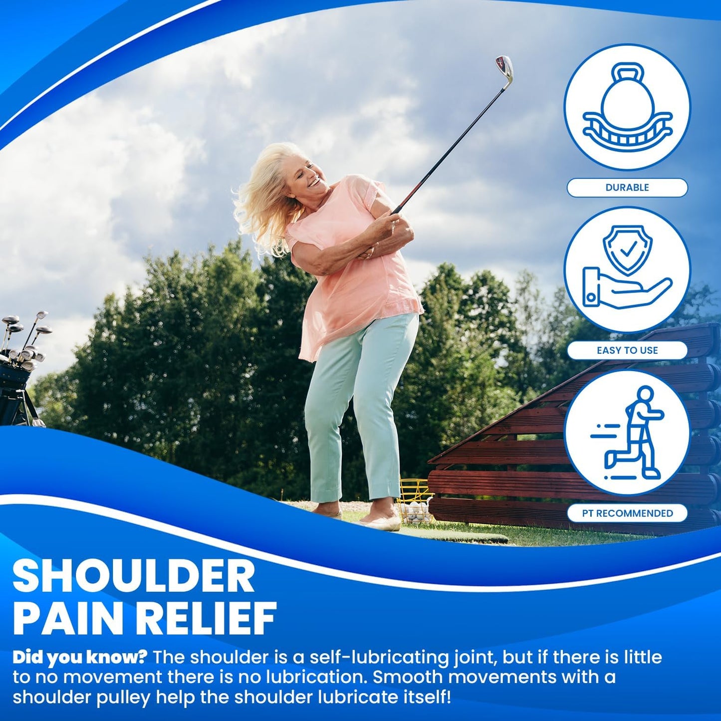 RangeMaster Econo Ranger Shoulder Pulley │ Physical Therapy Exercises │ Aids in Recovery and Rehabilitation │ Increases Mobility │ Wooden Handles for Comfort │ Web Strap Door Attachment