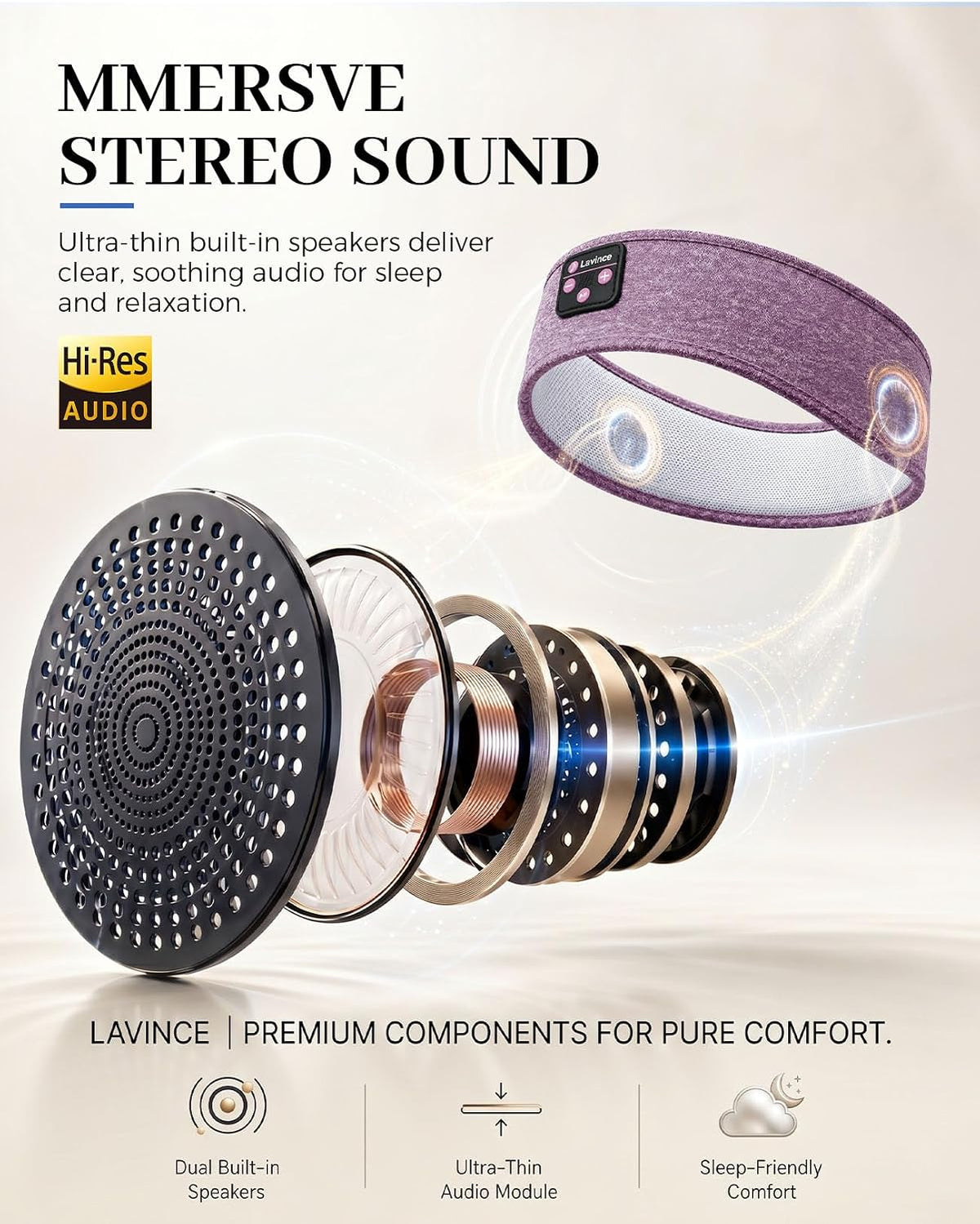 Sleep Headphones Headband, Bluetooth 5.4 Sleeping Headphones for Side Sleepers, Wireless Headband Headphones with Ultra-Thin Stereo Speakers for Sports, Workout, Travel, Meditation