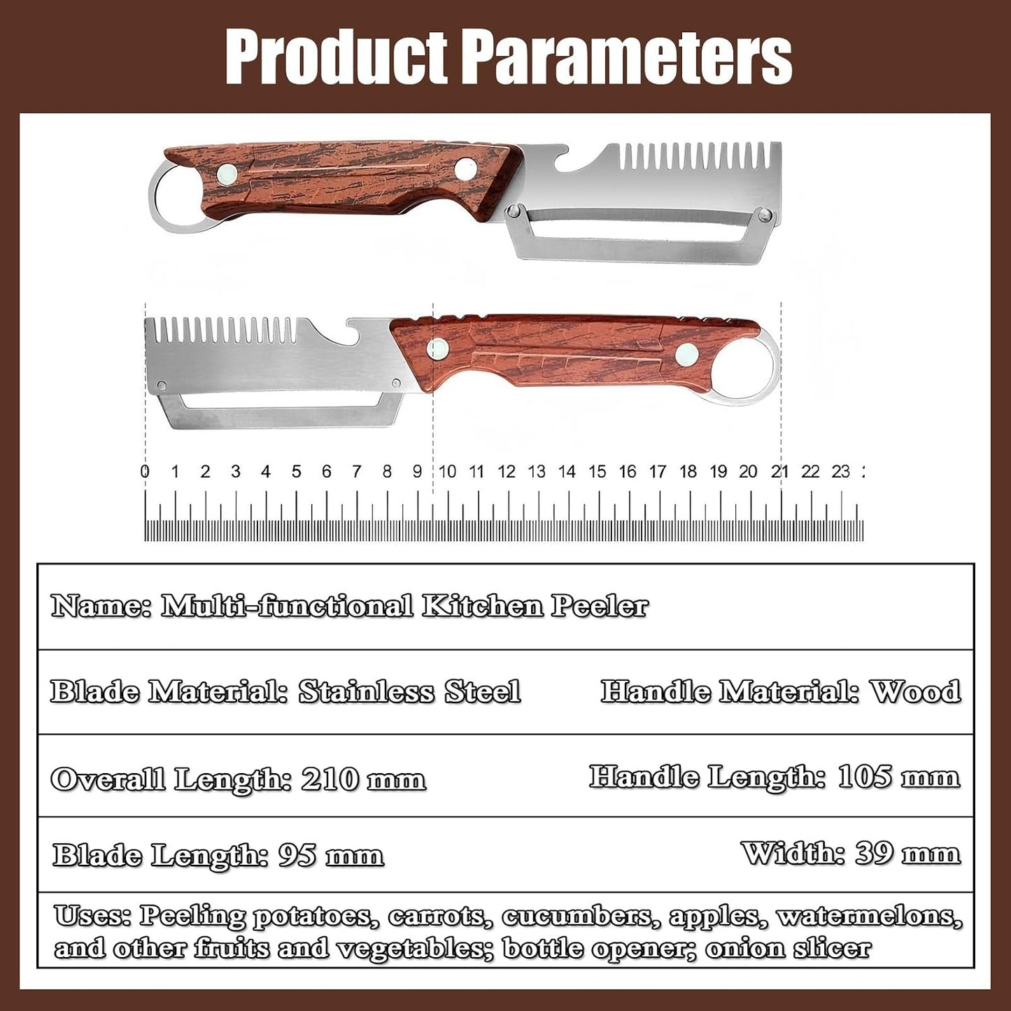 Vegetable Peeler - Multifunctional Vegetable Peeler With Wooden Handle