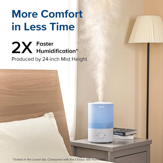 LEVOIT Humidifiers for Bedroom, Quiet, 3L Cool Mist, Essential Oil Diffuser | Top Fill/25Watt - Home/Large Room - 360° Nozzle - Rapid Ultrasonic Humidification for Baby Nursery/Plant