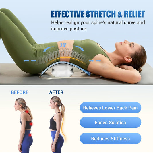 Back Stretcher for Back Pain, Adjustable Height & Soft Sponge Material | Lumbar Back Stretcher With Acupressure Points, Air Pump Adjustable Height, Spine Stretching Support, Scoliosis, Manual Includ