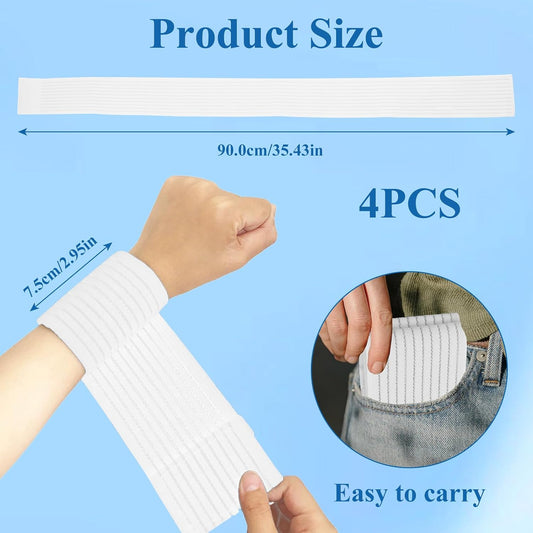 4 Pack Ice Pack Holder Straps for Cold Therapy, 35.5" x 3" Stretch Elastic Wrap with Hook and Loop, Reusable Extender Belt for Knee Shoulder Back (Straps Only, No Ice Packs)(White)