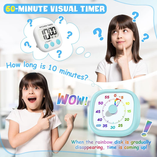 HIPPIH Visual Timer for Kids, 60-Minute Countdown Silent Operation Timer