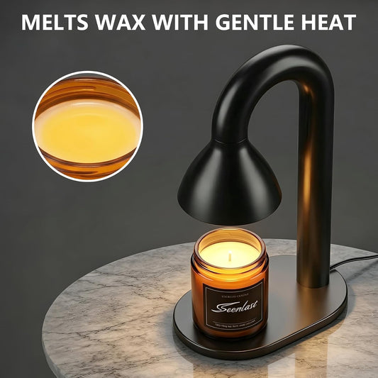 seenlast Black Candle Warmer Lamp with Timer – Industrial Minimalist | Electric Wax Warmer with Dimmer, Solid Metal, Birthday Gift, Black Lamp for Homewarming, Bedroom, Living Room, Bathroom