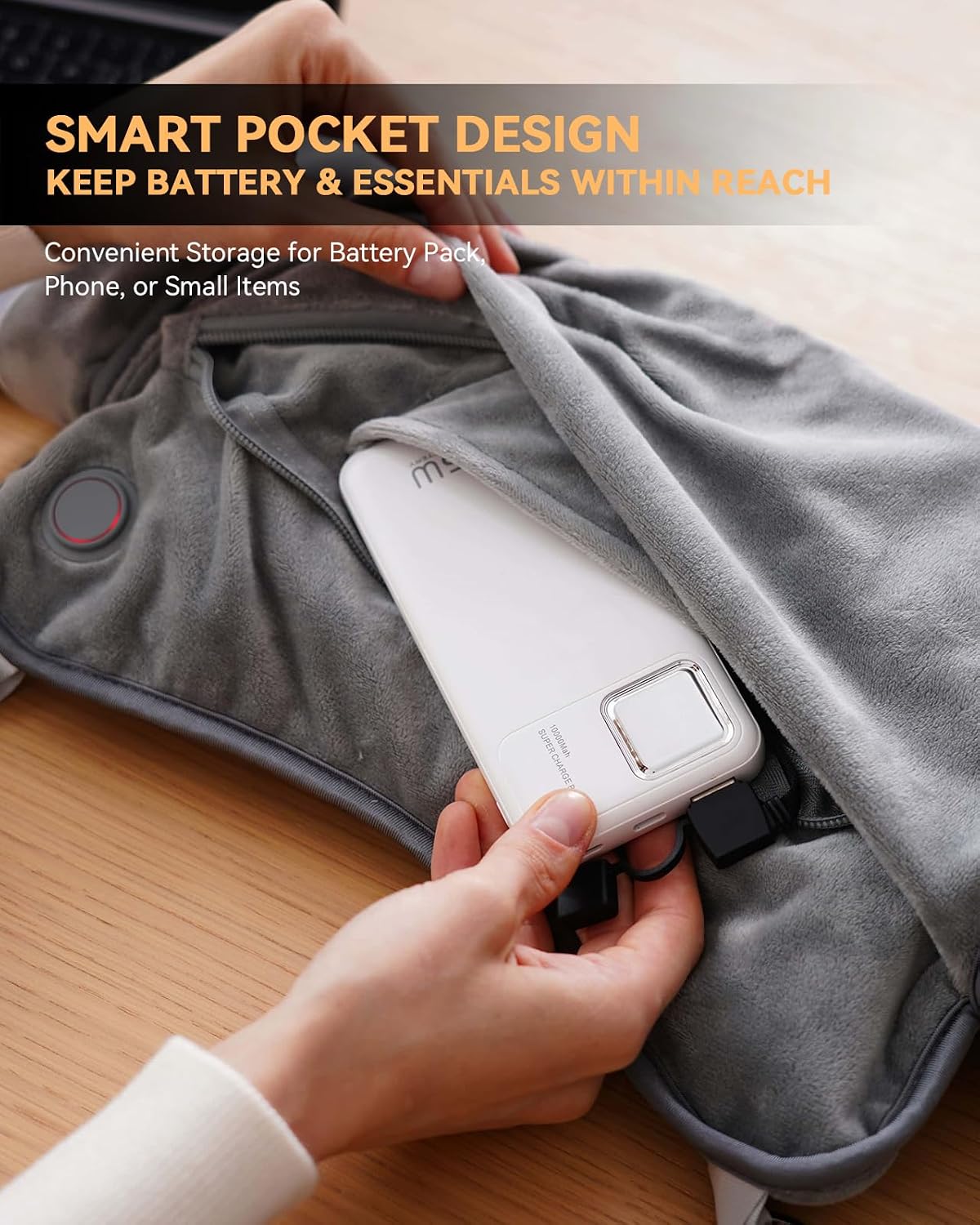 Rechargeable Hand Warmer Pouch with Far Infrared Heating Technology, Electric Heated Muff for Men & Women, Safe and Soft Fleece Hand Warmer with Cuffed Openings, Long Battery Life & Warming Comfort