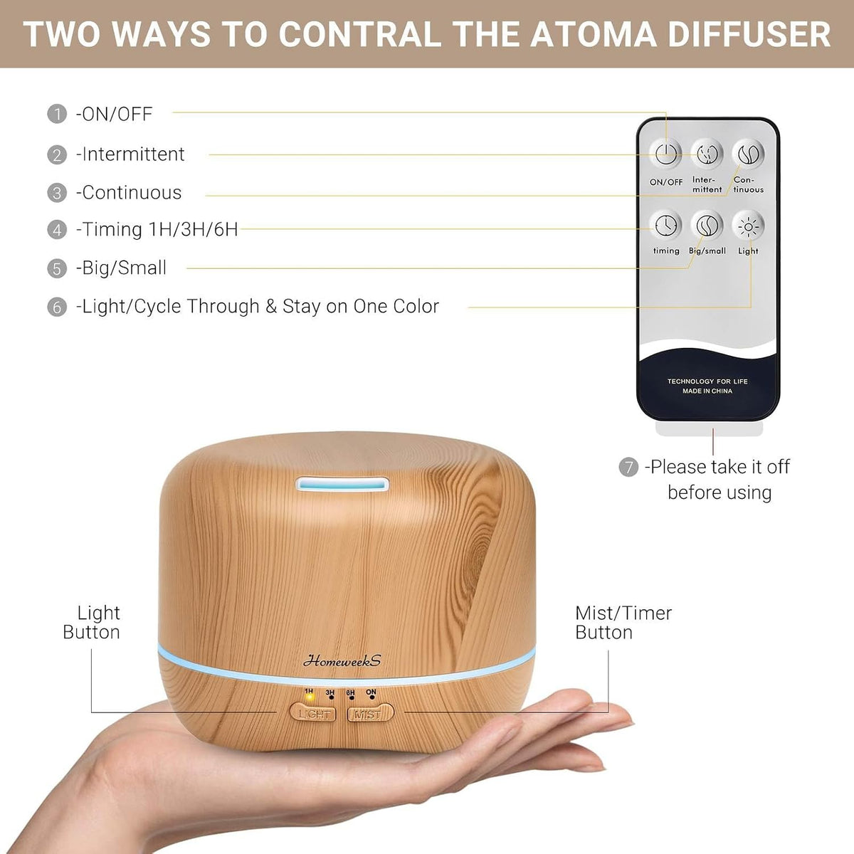 Homeweeks Essential Oil Diffuser for Room Aromatherapy Scent Diffuser
