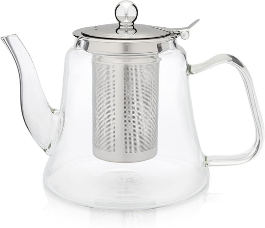 Teabloom Siena Borosilicate Glass Teapot – Stain-Free, Heatproof Tea Maker With Removable Loose Tea Infuser – 40 oz (4-5 Cups)