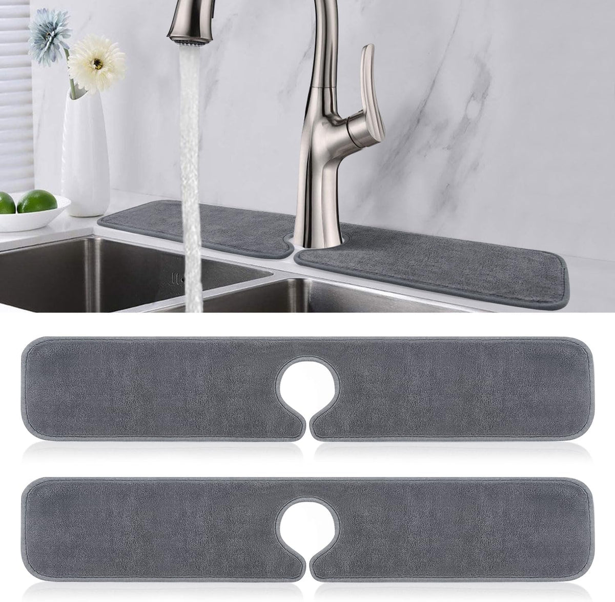 PoYang 4 Pack Faucet Mat for Kitchen Sink Splash Guard, Long 24x5 Inch