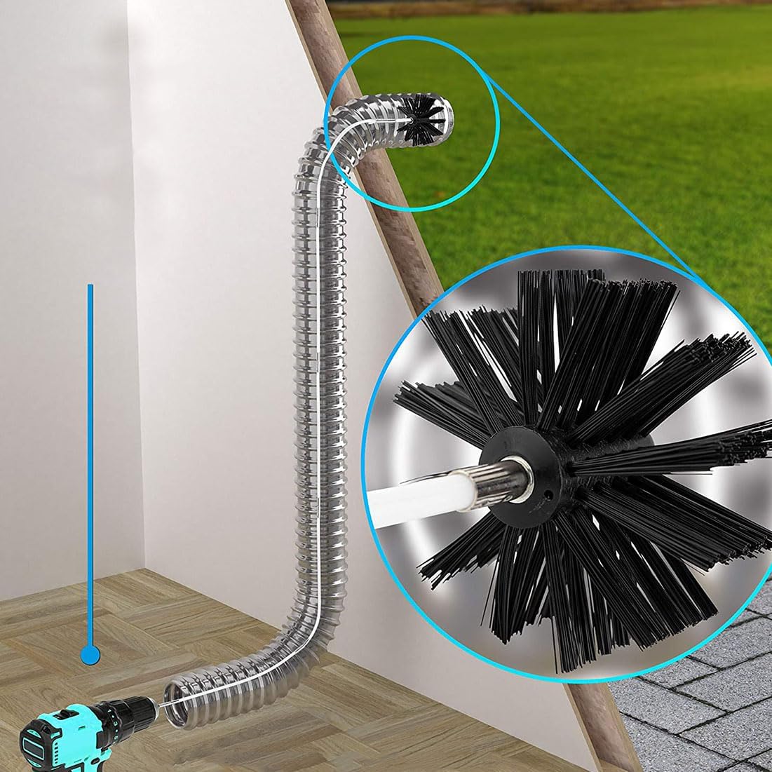 Chimney Washing Brushes Fireplace Cleaning Supplies 5.9in and 3.9in Brush Heads 5/16 Screw Thread Dryer Vent Cleaner Kit Attachment