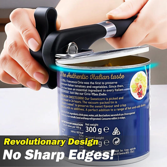 Side Cut Can Opener, Smooth Edge Manual Can Opener, Black | Safety Side Cut Blade Creates Smooth Edges, Large Soft-Touch Knob and Non-Slip Handle Provide Comfortable Everyday Use