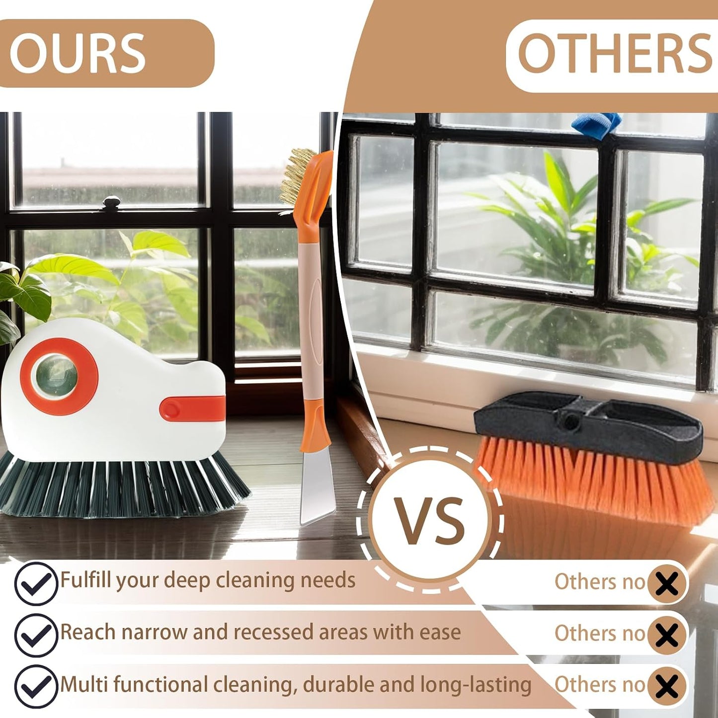 Groove Cleaning Brushes 2 in 1 Window Track Cleaner Cleaning Tools, Multifunction Hard Bristle Grout Crevice Cleaning Brush with Scraper for Kitchen Stove Sink, Sliding Door Track, Window Sill, 2PCS