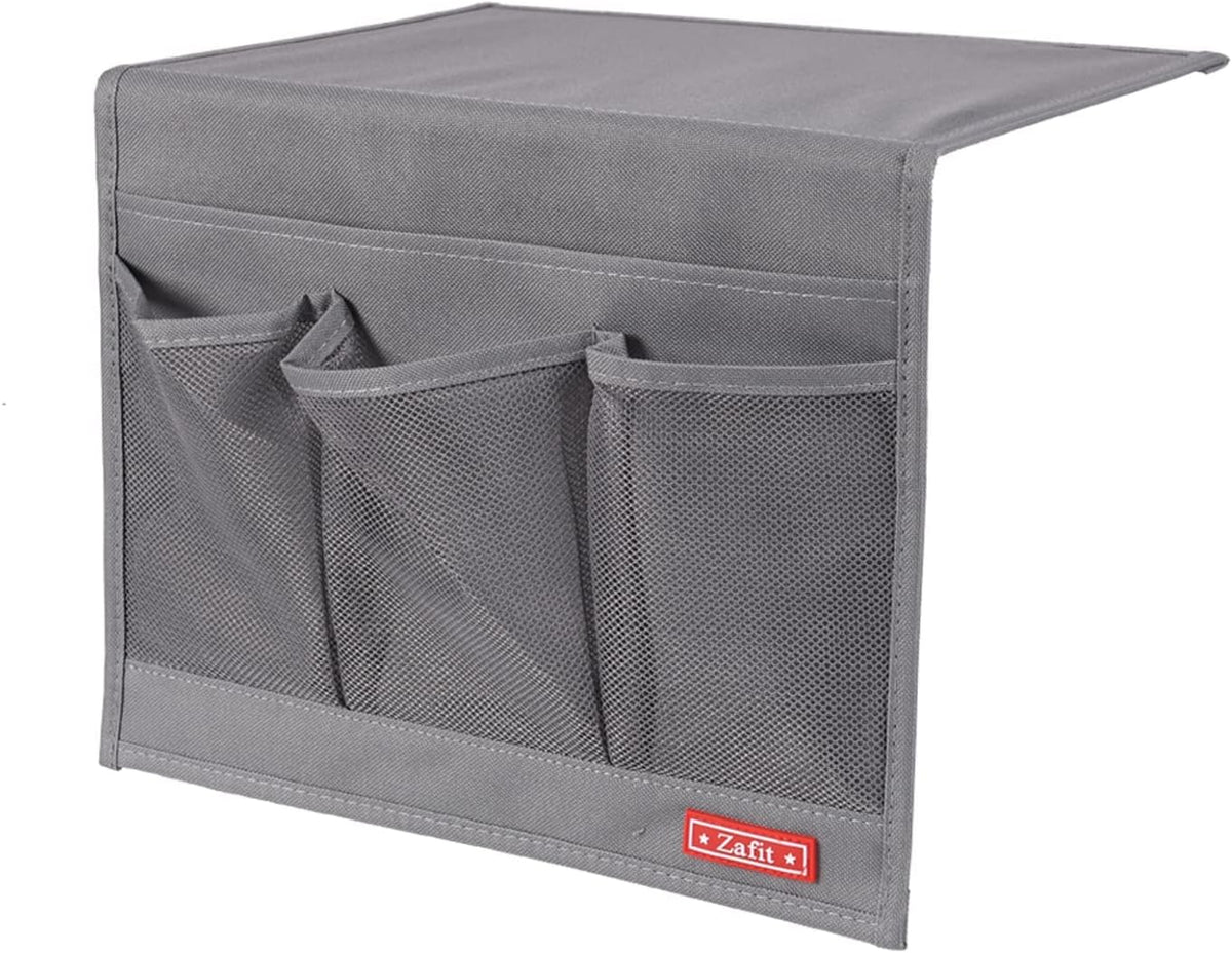 Zafit 5 Pockets Bedside Caddy, Bedside Storage Organizer for Water Bottles, Magazines, Phone, Glasses (5 Pockets-Grey)