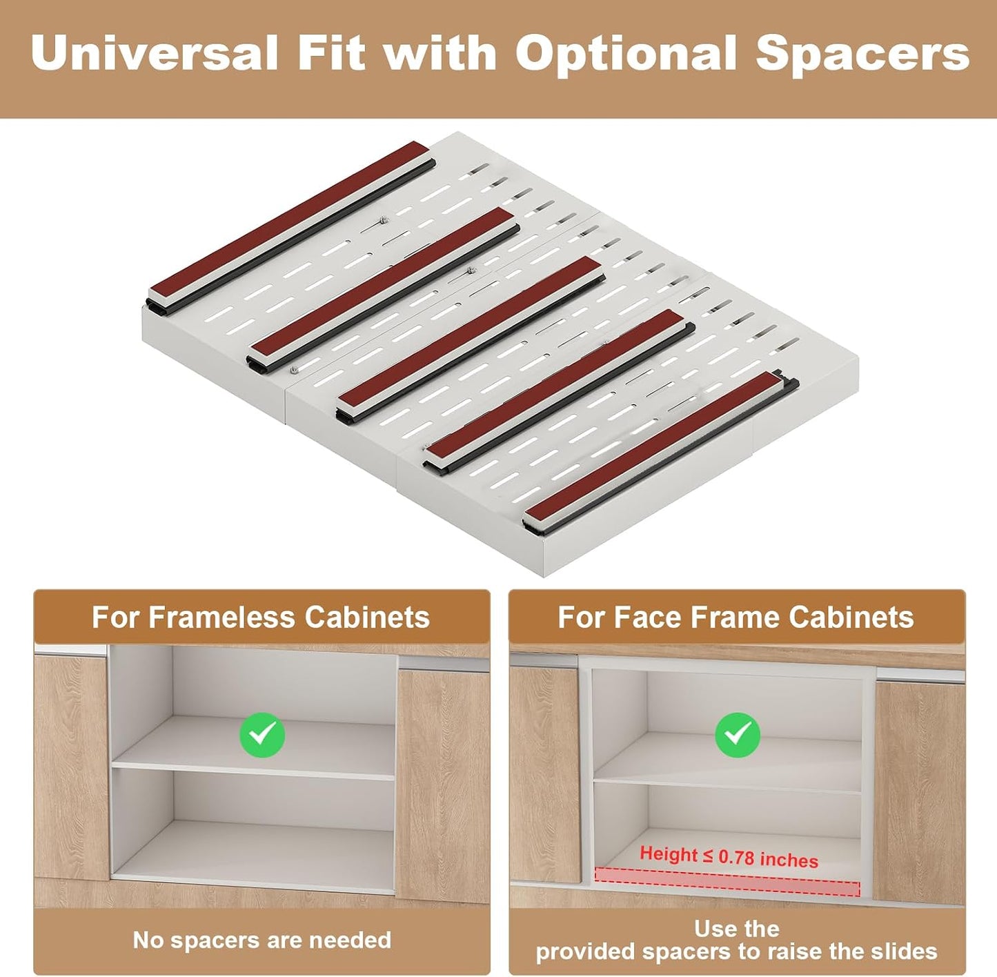 Fokyfok Pull out Cabinet Organizer,11"-16"W,17"-24"D,Expandable,Adhesive | No Drill,3 Rails,Roll out Drawers,Adjustable Slide out Shelves for Kitchen,Pantry,Framed and Framless Cabinets,White,1PC