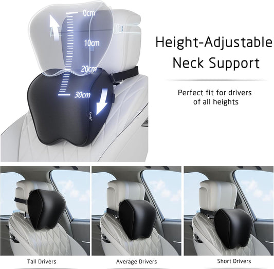 Crofy 2-Pack Car Neck Pillow, Headrest Pillow with Adjustable Strap, Black | Soft Memory Foam; Ergonomic Design Fits Most Car & Office Chairs; Breathable Removable Pillow Cover Is Machine Washable