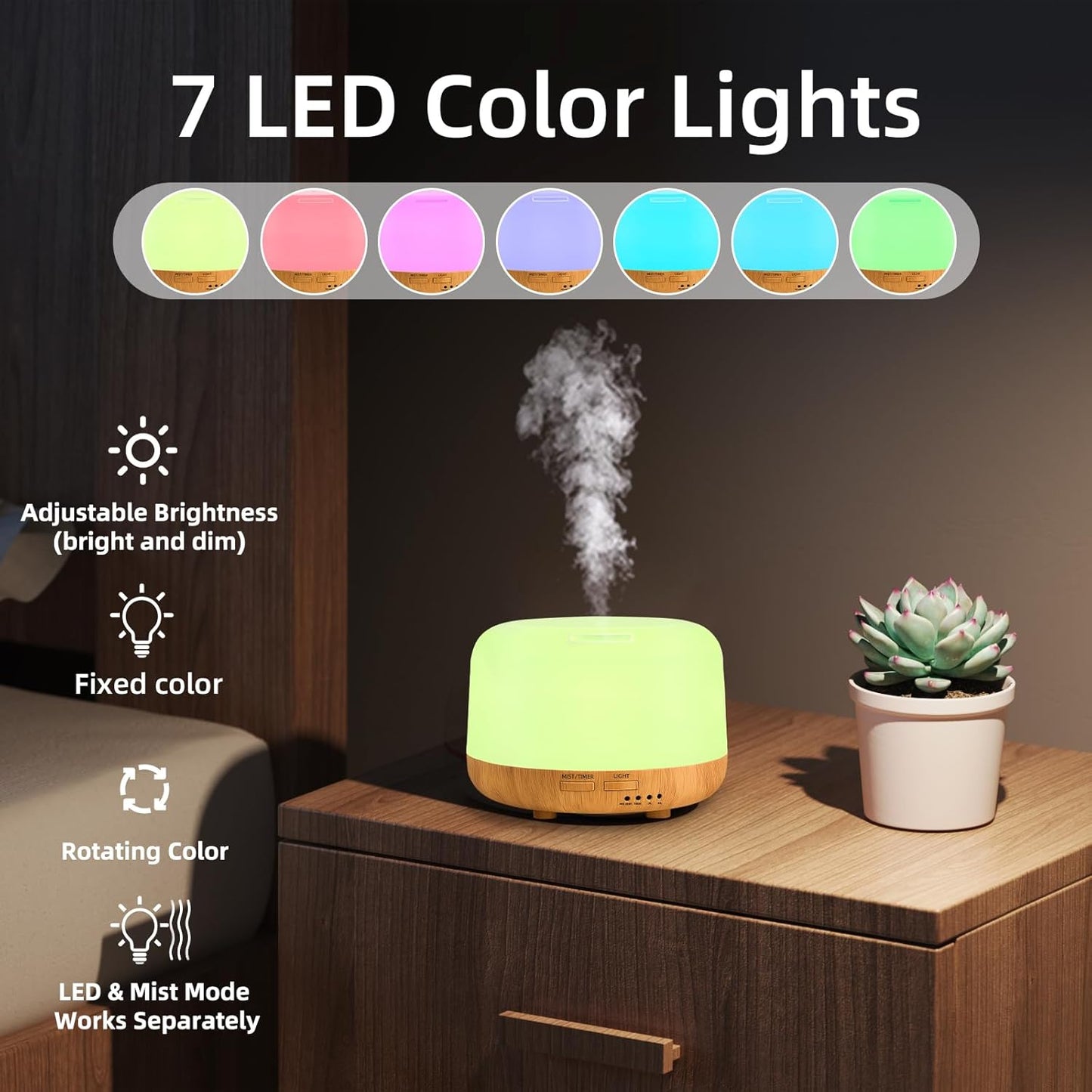 SPLITSKY 300ml Ultrasonic Essential Oil Diffuser with Remote Control | 7-color LED lighting, 2 mist modes, 2H and 4H timers, and waterless auto shut-off for bedrooms, desks and offices.