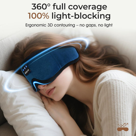 Blue Sleep Mask with Bluetooth Headphone,100% Blackout, Zero Eye Pressure | 3D Contoured Breathable Eye mask, Sleep Headphones for Side Sleepers, 14H Playtime & Bluetooth 5.4
