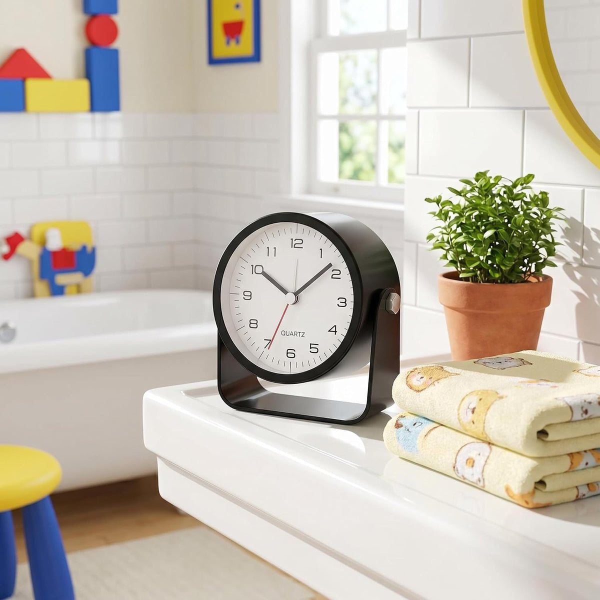 Small Desk Alarm Clock for Kids, 3.5 Inch Battery Operated Analog Silent Clock with Adjustable Angle and Warm Night Light, Cute Vintage Metal Bedside Clock for Children's Room Boys Girls (black)