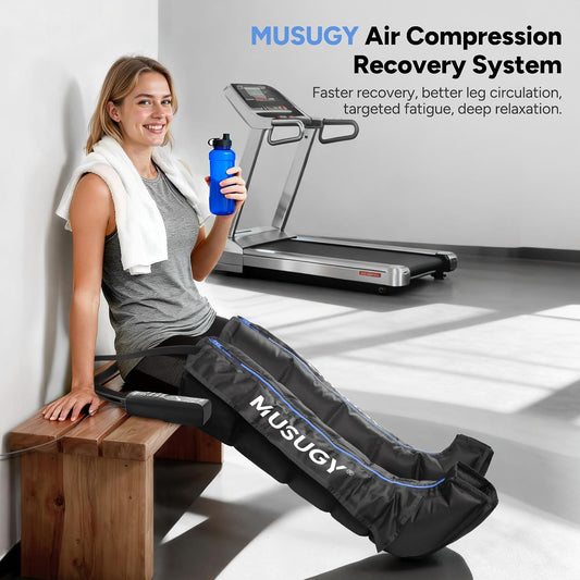 Sequential Leg Compression Massager for Circulation : Full Leg Air Compression Boots for Massage Therapy & Fatigue Relief - 9 Intensity, 6 Modes, 3 Timers for Athletes, Runners, Gym (Medium)