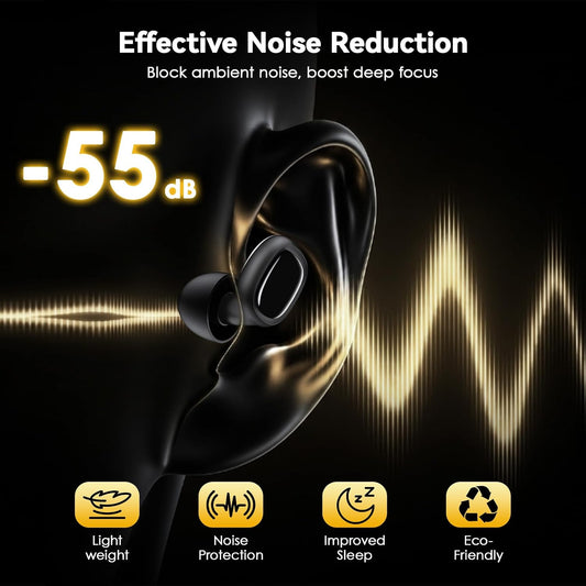 Ultra Soft Ear Plugs - 55dB (SNR) Noise Reduction Hearing Protection - Reusable Earplugs Flexible Comfortable Fit for Noise Sensitivity, Sleep, Work, Study, Airplane, Concerts & Festivals (Black)