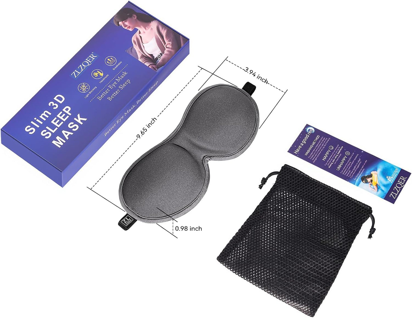 Ultra-Thin 3D Sleep Mask for Side Sleepers Women Men, Contoured Eye Mask for Lash Extensions, Light Blocking, Soft Breathable Lightweight Eye Mask for Sleep, Travel, Meditation,Airplane (Black)