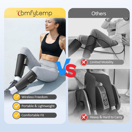 Comfytemp Cordless Air Compression Calf Massager with Heat (Fit 13"~18") | Recovery for Varicose Veins, RLS, Portable Leg Compression Massager for Circulation and Pain Relief, Ideal for Men Women