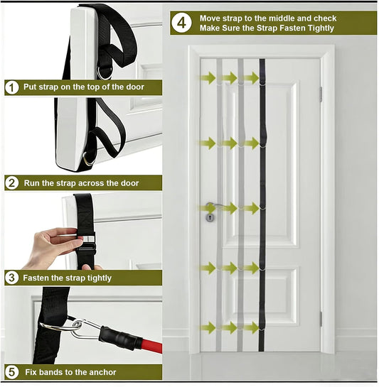 Multi Loop Door Anchor Strap for Resistance Bands, 16.4ft Heavy Duty Anchor System with Multiple Loops, Punch-Free Workout Strap with Storage Bag for Home Gym, Full Body Training & Physical Therapy