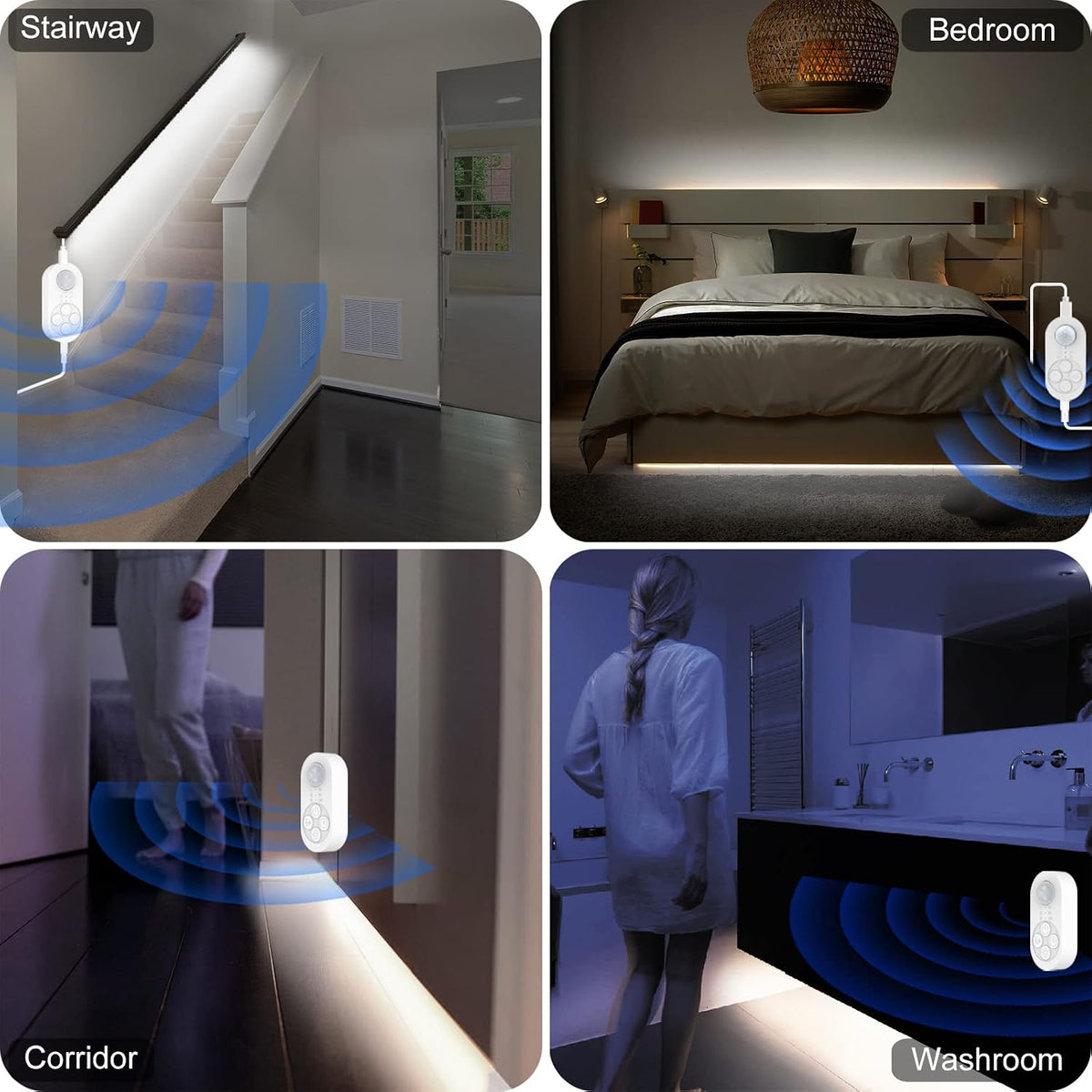 Motion Sensor Under Cabinet Lights Plug-in LED Strip Lights Indoor Cold White 6000K Super Bright 2000lm with 12V Adapter, Dimmer and Timer for Kitchen Cabinet, Shelf, Wardrobe, Stairway…