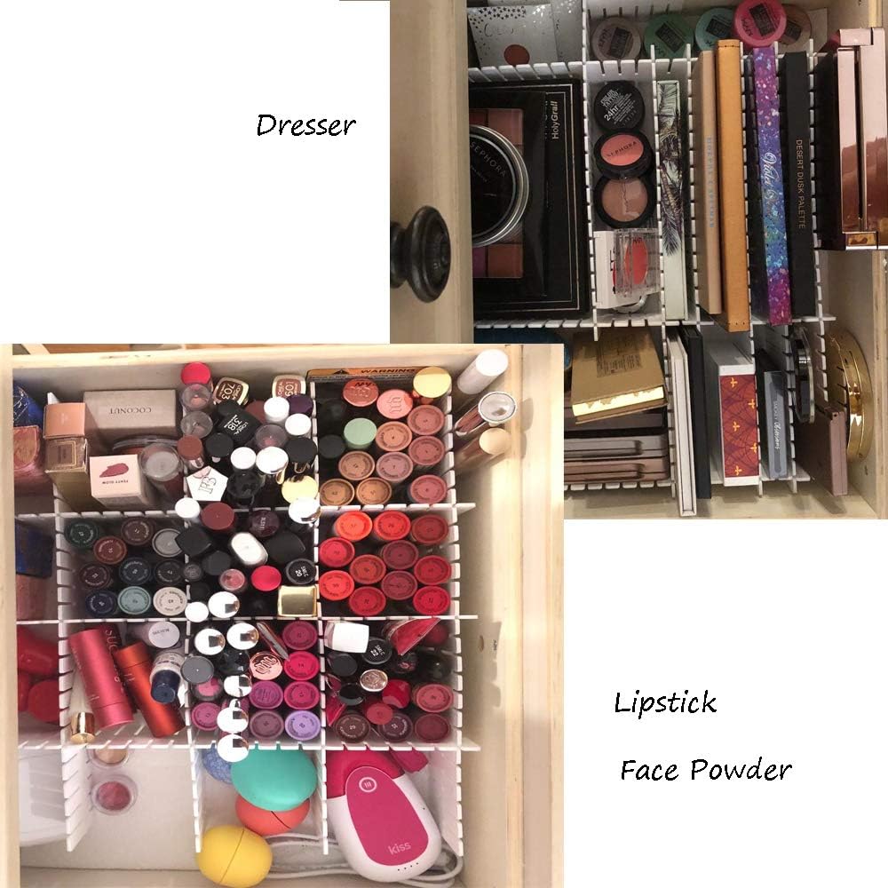 OJYUDD 12PCS DIY Plastic Grid Drawer Dividers,White Adjustable Sock Underwear Dresser Drawer Organizers Divider for Stationary Storage