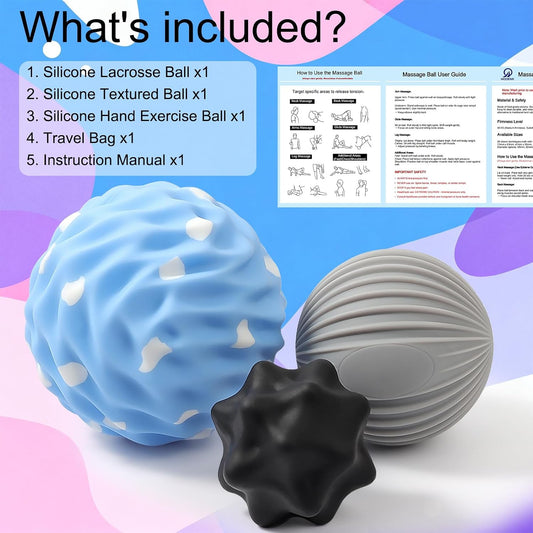 HODEMI Massage Ball Set, 3 Pack Spiky Ball, Lacrosse Ball & Peanut Massage Roller for Trigger Point Therapy, Deep Tissue Muscle Relaxation for Back, Neck, Hip, Leg & Foot with Mesh Bag