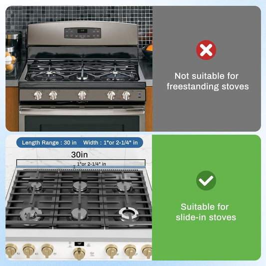 30" Slide-in Range Rear Filler Kit with 2PCS Silicone Stove Gap Covers | W10113901A, Cooktop Trim Kit Between Stove and Backsplash for Whirlpool & Most Brand, Heat Resistant, Stainless Steel, Black