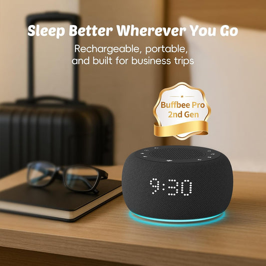 Buffbee Alarm Clock with Sound Machine for Bedrooms – 2-in-1 White Noise Machine for Sleep, Gentle Wake-Up with Soft Alarm Sounds, Ambient Night Light, Plug-in, Sleep Better, Wake Gently