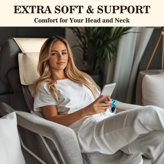 Recliner Headrest Pillow, Adjustable Comfort Neck & Head Support Pillow | Soft Velvet, Weighted Non-Slip Flap, Adjustable Filling, Washable Cover, for Recliners, Sofas, Office Chairs