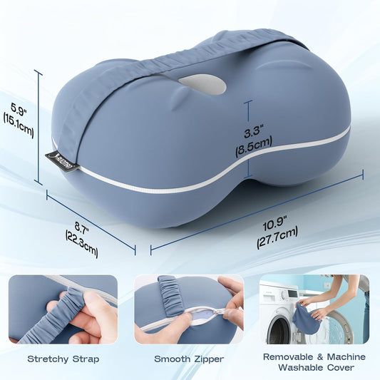 Knee Pillow for Side Sleepers - Cooling Pillow Between Legs for Side Sleeping - Memory Foam Knee Pillow with Strap for Hip Pain & Spine Alignment (Blue)