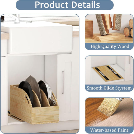 Pull Out Cookie Sheet Organizer for Cabinet, 10.5"W X 21"D X 10.6"H | Wooden, Cutting Board Organizer Rack, Vertical Tray Dividers, For Storage Pans, Baking Tray