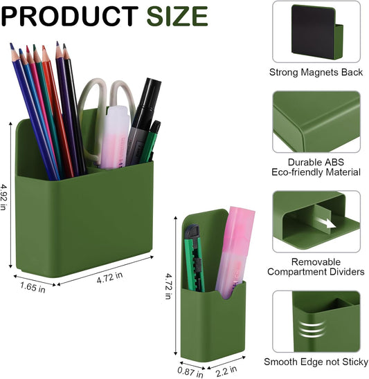 KITANIS Magnetic Pen Holder,2 Pack Magnetic Dry Erase Marker Holder with Generous Compartments,Strong Magnet Storage Marker Pen Pencil Organizer for Refrigerator,Whiteboard,Locker Accessories