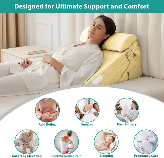 Wedge Pillow Set for After Surgery, Orthopedic Bed Wedge White/Grey | Adjustable 9&12 Inch, Bed Wedge Pillow For Headboard, Acid Reflux&Back Pain Relief, Sleeping&Sitting Up, Neck&Lumber Support